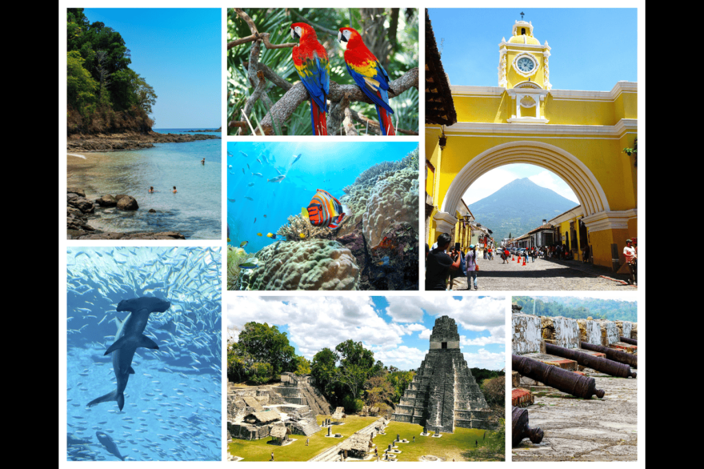 Attractions in Central América - Collage
